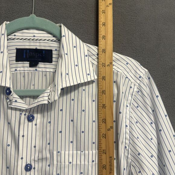 Haspel Co New Orleans Button Up Dress Shirt Men Size Small White Blue Geometric - Picture 6 of 10
